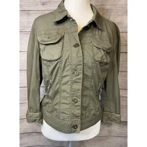 DKNY Active Utility Jacket Women’s Lightweight Zip Button Olive Green Small